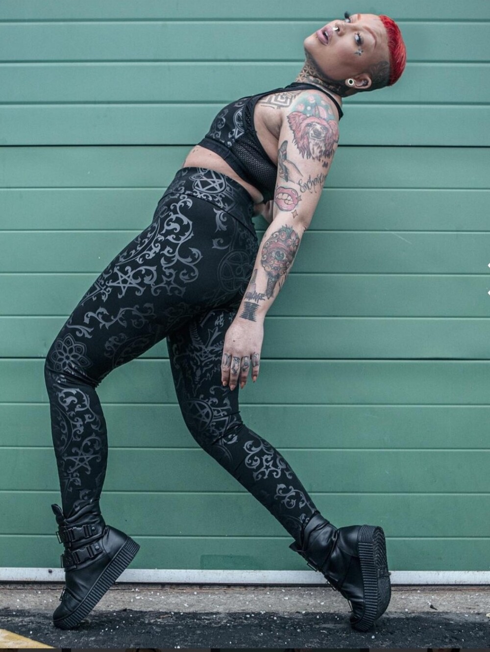 Killstar Black Tonal Pattern High-Neck Sports Bra - Picture 3 of 5